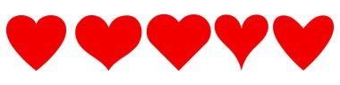 Vektör Red Hearts simgesi belirlendi. Kırmızı kalbi şeffaf arkaplanda ayarla.