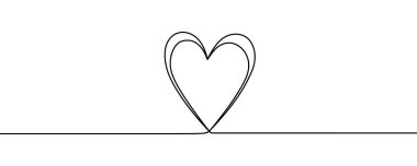 Kalp el çizildi. Kalp durmaksızın çiziyor. Aşk tasarımı için tek hatlı bir kalp. Tek satır sanat eskiz kalbi. Sembol aşkı. Beyaz arkaplanda izole edilmiş basitlik işareti. Vektör illüstrasyonu.