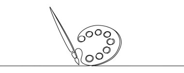 Aralıksız tek bir çizgi, fırça ve paleti boyayla boyama. Dünya Sanat Günü etkinliği. Ressam mesleği.