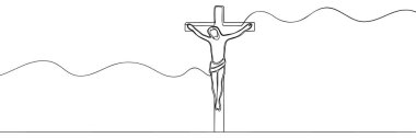 continuous line drawing of Jesus' crucifixion. Single line vector illustration clipart