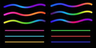 Dalga Gökkuşağı Renk Gradyan Çizgileri. Karalamalı Dalgalar Kutlama ve Partiler. Eğlenceli Eğri Neon Grafik Şekilleri.
