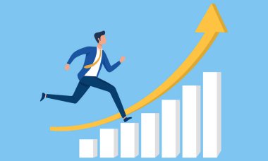 Başarılı iş adamı bar tablosunun üzerinde duruyor. İş konsepti. vektör illüstrasyonu