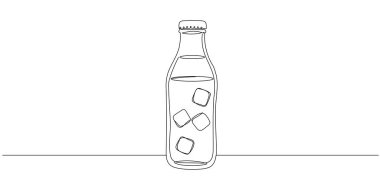 Bir şişe buzlu limonata, iç. Çizgi çizme. Vektör çizimi. Düzenlenebilir vuruş.