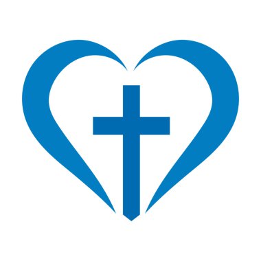 Beyaz Arkaplanda Cross yazan Vector Christian Logo Heart. İzole edilmiş El Çizimi sembolü. Minimalist din simgesi veya logosu