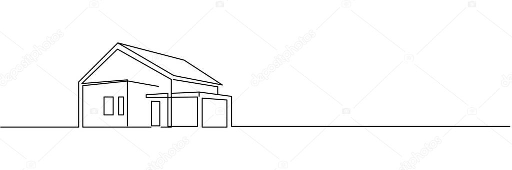 Modern house in line art drawing style. Contemporary building architectural model black linear design isolated on white background. Vector illustration Editable stroke.