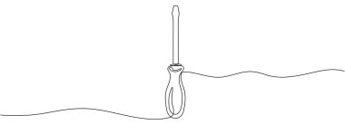 Tornavida sürekli bir çizgi çiziyor. Tornavida vektör illüstrasyonunun tek satırı. Tornavidayı çizmeye devam et. Tornavida doğrusal simgesi. Düzenlenebilir vuruş.