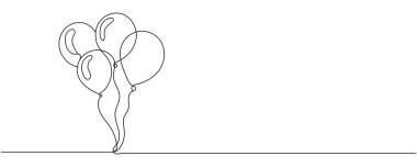 Doğum günü balonu, tatil çocukları dekorasyon konsepti. Devamlı bir çizgi balonu. Beyaz arkaplanda vektör illüstrasyon tek çizgi çizimi. Düzenlenebilir vuruş.