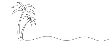 Palmiye ağacı sürekli bir çizgi halinde. El yapımı avuç içi. Minimalist tarzda tropik bir manzara. Düzenlenebilir vuruş.