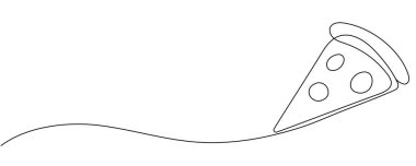 Sürekli bir pizza dilimi konsepti. Restoran yemeği pizzacısı ikonu tek çizgi çizimi. Sıcak akşam yemeği tarzı vektör grafik çizimi Düzenlenebilir vuruş.