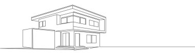 Modern ev, çatı katı ya da villanın doğrusal çizim çizimi.