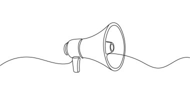 Haber ve tanıtım vektörü illüstrasyonu için megafon hoparlörünün kesintisiz tek satır çizimi Düzenlenebilir vuruş.