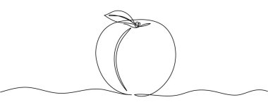 Şeftali çizmeye devam et. Vektör çizimi. Beyaz arka planda siyah çizgiler ve renkli lekeler. Beyaz arka planda karikatür şeftalisi. Vegan konsepti Düzenlenebilir vuruş.