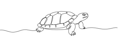 Deniz kaplumbağası bir çizgi çiziyor. Asgari soyut kaplumbağa okyanusta yüzüyor. Düzenlenebilir vuruş.