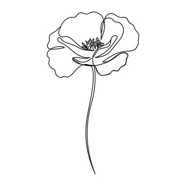 Gelincikler sürekli çizgi çizerler. Soyut asgari haşhaş. Düzenlenebilir vektör çizgisi. Haşhaş çiçeği simgesi, logo, etiket