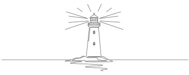 Sürekli deniz feneri kulesi çizimi. Castle Hill Kulesi 'nin basit bir çizimi. Deniz kıyısı çizgisi çizimi..