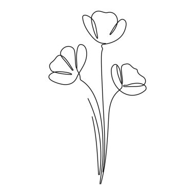 Şirin vektör gelincik çiçekleri. El çizimi karalama tarzı illüstrasyon. Düzenlenebilir vuruş.