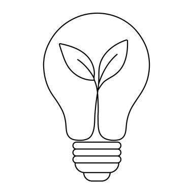 Sürdürülebilir ekolojik enerji ikonu. Parlak elektrik ekolojisi ampulü ve içinde yaprak var. Yeşil lamba tüplü siluet. Düzenlenebilir vuruş