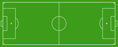 Düz bir futbol sahası. İzole edilmiş arka planda futbol stadyumu vektör çizimi. Spor planı, iş sözleşmesi. Düzenlenebilir vuruş.
