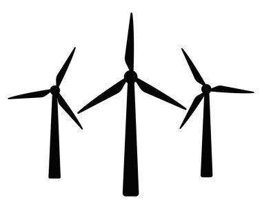Rüzgar türbini vektör siluetleri. Yel değirmeni vektör simgeleri. Rüzgar türbini simgeleri. Rüzgar güç simgeleri. Alternatif enerji simgeleri