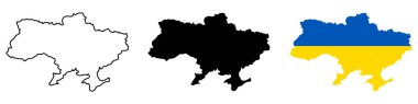 Ukrayna haritası seti, taslak ve siluet düzenlenebilir vuruş