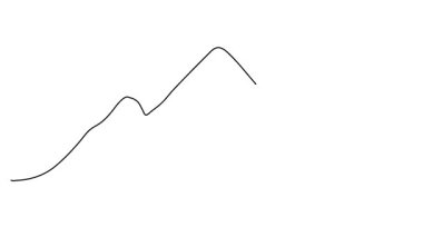 Dağ manzarasının daimi bir çizgisinin kendi kendine çizimi. Dağlar minimalist sürekli bir çizgi çizerler. 4k.
