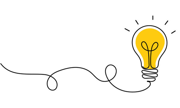 Continuous one line drawing of Light bulb symbol isolated on white background outline art illustration Editable stroke.