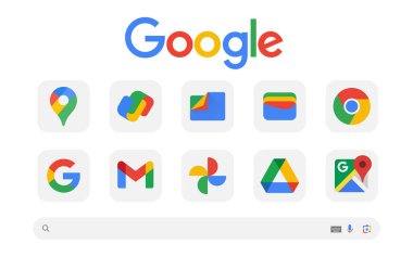 Google simgeleri ayarlandı, Google sembolü. Vektör illüstrasyonu.