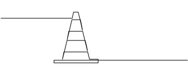 Trafik konisi sürekli bir çizgi çizimi, vektör illüstrasyonu. Düzenlenebilir vuruş.