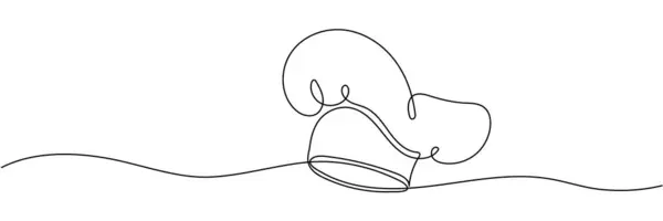 Şef şapka vektörü bir satır aralıksız çizim. El çizimi doğrusal siluet. Baskı, afiş, kart, broşür, poster, menü, logo için en düşük tasarım unsuru. Düzenlenebilir vuruş.