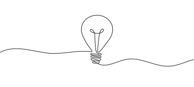 Ampul beyaz ampulde izole edildi. Bir çizgi ana hatlı vektör çizimi. Düzenlenebilir vuruş çizimi devam ediyor..