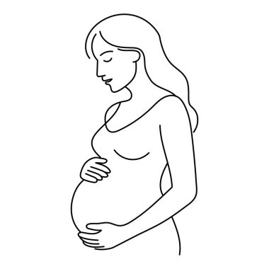Hamile kadın silueti çizimi. Modern Grafik Tasarımı için Hamilelik Kavramı Tek Çizgili Çizim Asgari Çizim Çizimi. Düzenlenebilir vuruş.