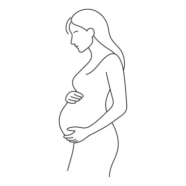 Hamile Kadın Silüeti Devamlı Tek Çizgi Çiziyor. Modern Grafik Tasarımı için Hamilelik Kavramı Tek Çizgili Çizim Asgari Çizim Çizimi. Vektör EPS 10.