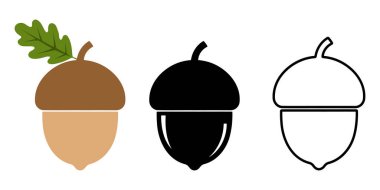 Meşe palamudu. Kahverengi meşe palamudu çizgi filmi. Sonbahar çizgi filmi. Dijital sanat illüstrasyonu. Vektör meşe palamudu, meşe ağacı çizimi düz stil..