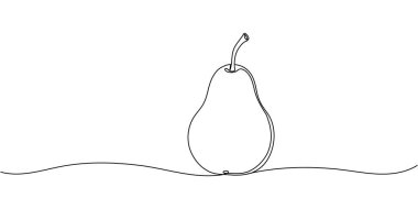 Armut - bir çizgi çizme. Devamlı çizgi meyvesi. El çizimi minimalist illüstrasyon, vektör. Düzenlenebilir vuruş.