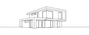 Sanat şehri inşa eden modern ev çizimi. Ev yapımı mimari el çizimi minimalist kavram. Modern tek çizgi çizimi tasarım vektör grafik çizimi Düzenlenebilir vuruş.