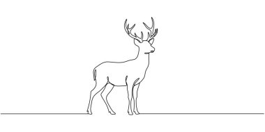 Geyik çizgisi sanat simgesi. Geyik sürekli çizgi çiziyor. Geyik bir çizgi grafik vektörü. Vektör illüstrasyonu Düzenlenebilir vuruş.