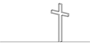 Hristiyan haçı, haç aralıksız tek çizgi çizimi. Geleneksel din sembolü. Kilise imzası bir çizginin üzerine çizilmiş. Vektör illüstrasyonu Düzenlenebilir vuruş.