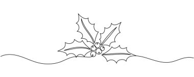 Holly Berry bir çizgi çizdi. Çiçek eskizi. Ökseotu çizmeye devam et. Basit vektör illüstrasyonu Düzenlenebilir vuruş.