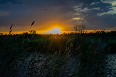 Şehirde günbatımı. Yüksek kalite fotoğraf