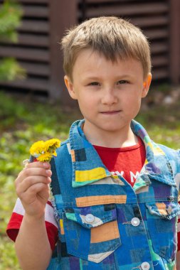 Karahindibalı çocuk. Yaz kavramı. Yüksek kalite fotoğraf. Yüksek kalite fotoğraf