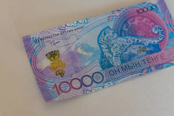 Üst Manzara. 10000 Kazak tenjanı. Kağıt banknot. Kazakistan Cumhuriyeti 'nin nakit parasıyla. - Evet. Yüksek kalite fotoğraf