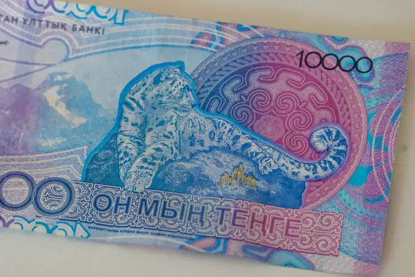 Üst Manzara. 10000 Kazak tenjanı. Kağıt banknot. Kazakistan Cumhuriyeti 'nin nakit parasıyla. - Evet. Yüksek kalite fotoğraf