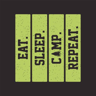 Uyku kampı ye. Typography desenli, nostaljik, macera eskitilmiş baskı tasarımı olan tekrar kamp gömleği ye.
