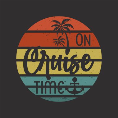 Avuç içleri ve gömlekler için çapa ve yaz tatili retro gün batımı kıyafetleri ile seyahat zamanı tasarımı