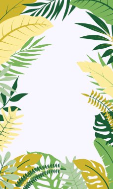 Yaprak yığınının boş arkaplanı. Tropik yapraklar sınır