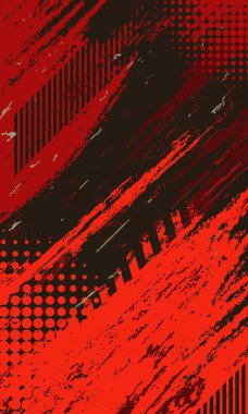 Kırmızı grunge fırça darbeleriyle soyut arkaplan dokusu. Yarış stili forma kumaş şablonu