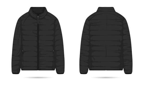 Warm jacket mockup. Puffer jacket template front and back view