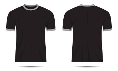 Siyah günlük tişört. Ön ve arka görünüm.