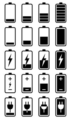 Farklı pil simgesi izole edilmiş beyaz arkaplan