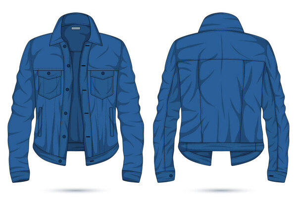 Синяя джинсовая куртка макет вид спереди и сзади